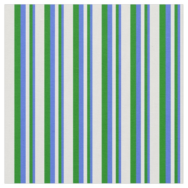 Royal Blue, Green & Light Cyan Lines Fabric (Close Up)