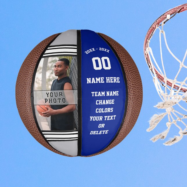 Royal Blue, Grey and White Custom Mini Basketballs (Personalized Mini Basketballs. Custom printed mini basketball. Blue and White, Mini Basketball Ball.)