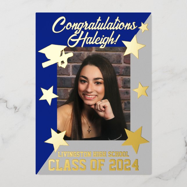 Royal Blue & Grey Diagonal Graduation Gold (Front)