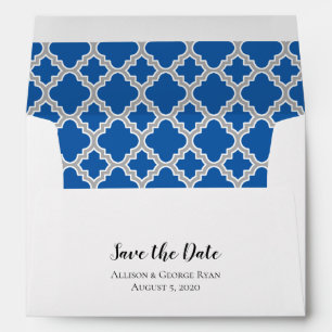 Royal Blue Grey Grey Quatrefoil Save The Date Envelope