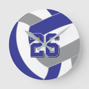 royal blue grey or ANY team colours volleyball Round Clock