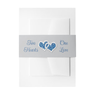 Royal Blue, Grey Two Hearts, One Love Invitation Belly Band