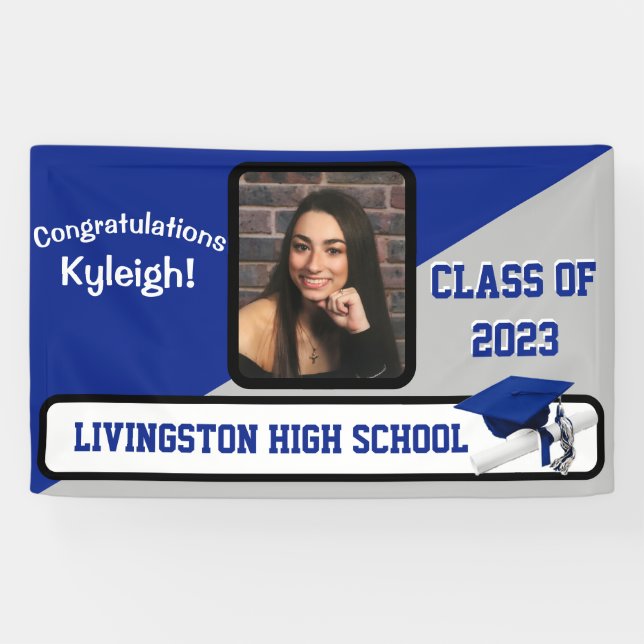 Royal Blue, Grey, & White Graduation Banner (Horizontal)
