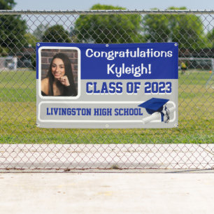 Royal Blue, Grey, & White Vinyl Graduation Banner