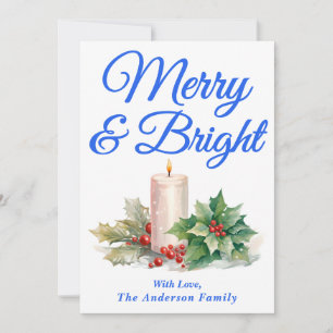 Royal Blue Handwritten Script Merry & Bright Holiday Card