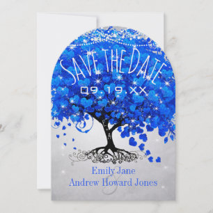 Royal Blue Heart Leaf Tree Wedding Save the Date