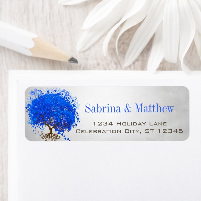 Royal Blue Heart Leafed Return Address Label (Insitu)