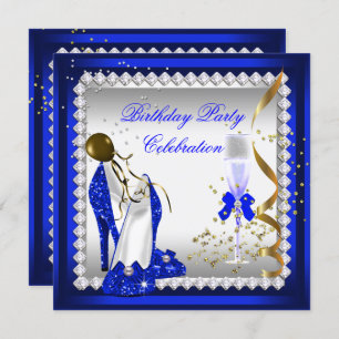 Royal Blue Heels Gold Champagne Birthday Party Invitation