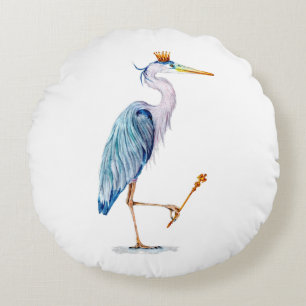 Royal Blue Heron Round Cushion