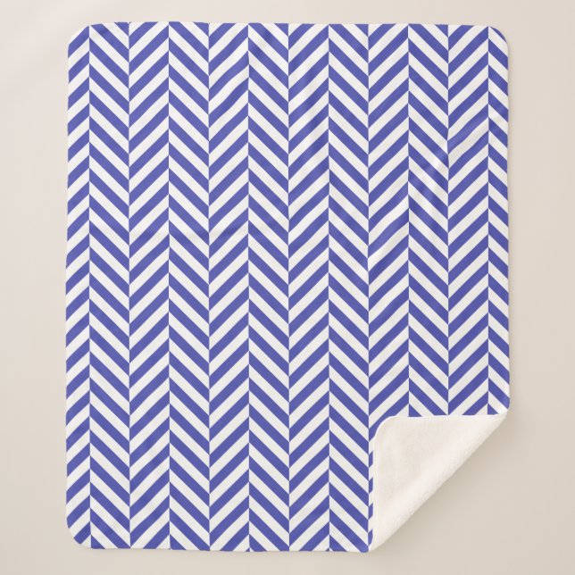 Royal Blue Herringbone Chevron Pattern Sherpa Blanket (Front)