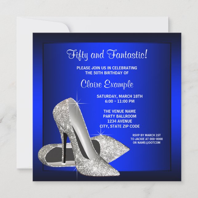 Royal Blue High Heels Womans Birthday Party Invitation (Front)