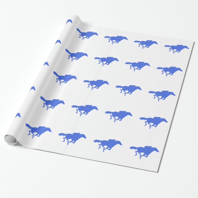 Royal Blue Horse Racing Wrapping Paper (Unrolled)