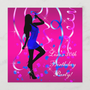 Royal Blue Hot Pink 30th Birthday Party Invitation