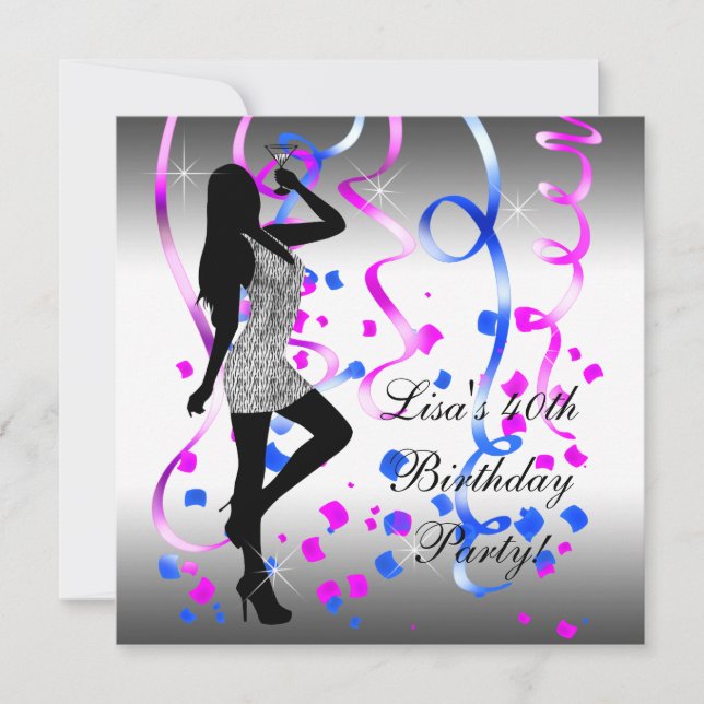 Royal Blue Hot Pink Zebra Birthday Party Invitation (Front)
