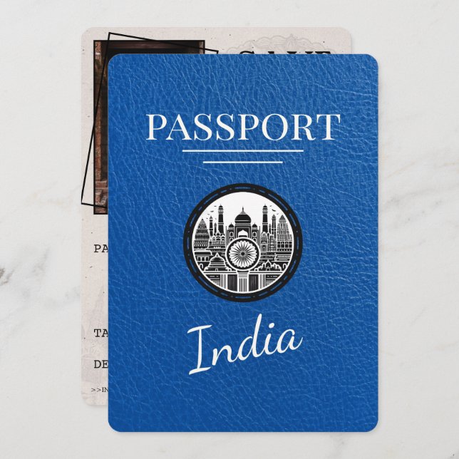 Royal Blue India Passport Save The Date (Front/Back)