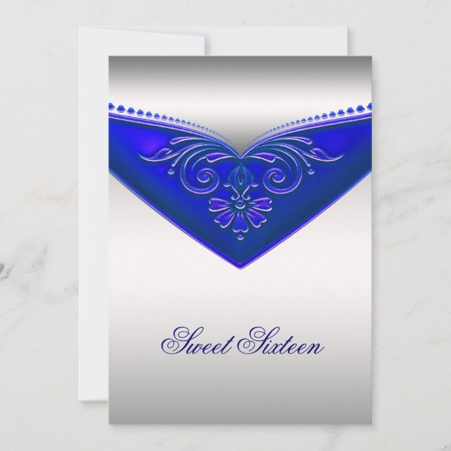 Royal Blue Ivory Sweet Sixteen Birthday Party Invitation (Front)