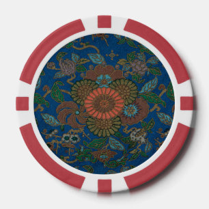 Royal Blue Japanese Floral Vintage Pattern Poker Chips