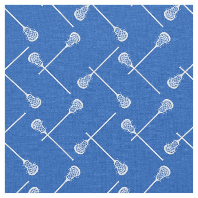 Royal Blue Lacrosse White Sticks Patterned Fabric (Close Up)