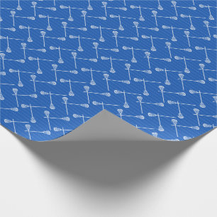 Royal Blue Lacrosse White Sticks Patterned Wrapping Paper