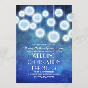 Royal blue lanterns vintage wedding invitation