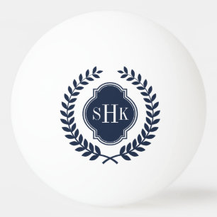 Royal-Blue Laurel Wreath Crest Custom Monogram Ping Pong Ball