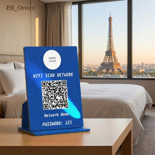 Royal Blue Leather Cyan Spotlight QR Code Wifi Plaque
