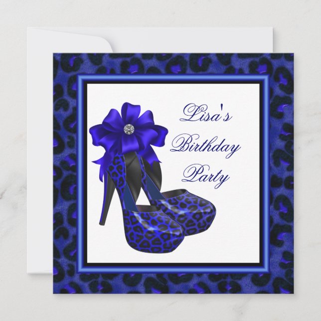 Royal Blue Leopard Birthday Party Invitation (Front)