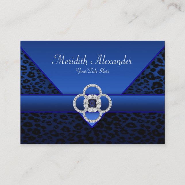 Royal Blue Leopard Business Cards (Front)