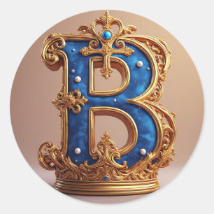 Royal Blue Letter B Monogram Classic Round Sticker