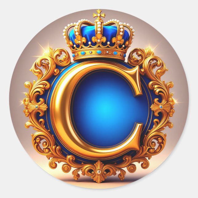 Royal Blue Letter C Monogram Classic Round Sticker (Front)