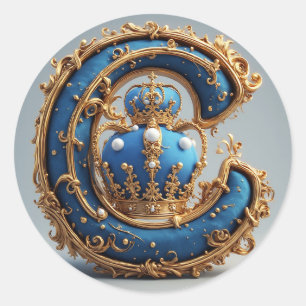 Royal Blue Letter C Monogram Classic Round Sticker