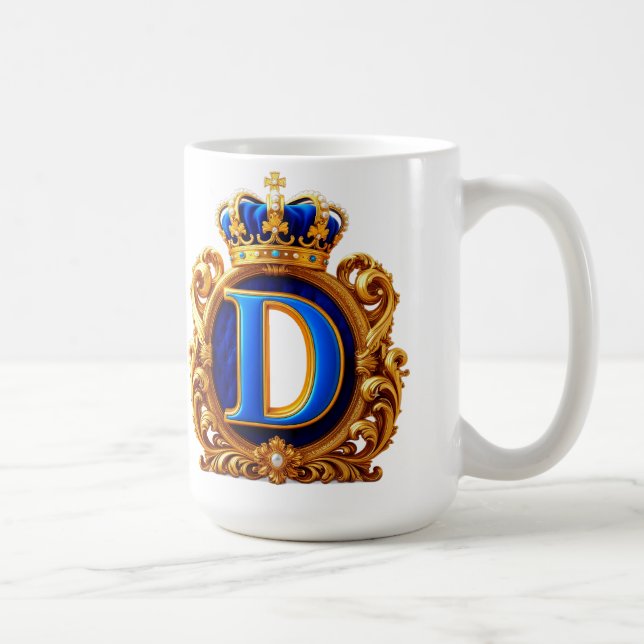 Royal Blue Letter D Monogram Coffee Mug (Right)
