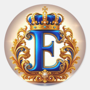 Royal Blue Letter E Monogram Classic Round Sticker