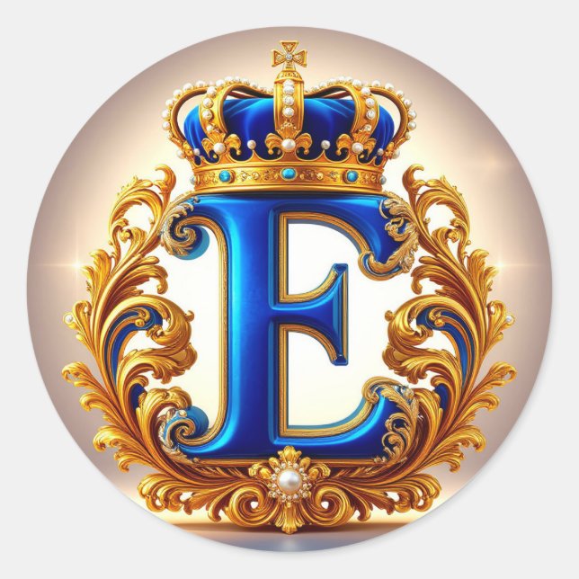 Royal Blue Letter E Monogram Classic Round Sticker (Front)