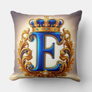 Royal Blue Letter E Monogram Cushion