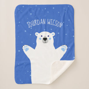 Royal Blue Light Gray Polar Bear Baby Sherpa Blanket