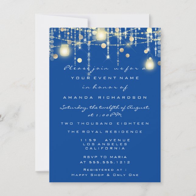Royal Blue Lights Jar Red Wine Bridal Wedding Invitation (Front)
