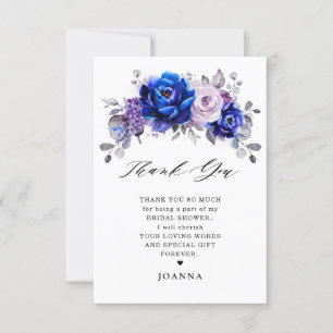 Royal Blue Lilac Purple Floral Bridal Shower  Thank You Card