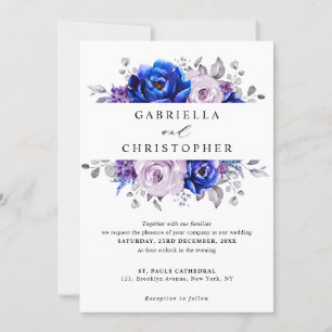 Royal Blue Lilac Purple Floral Wedding Invitation
