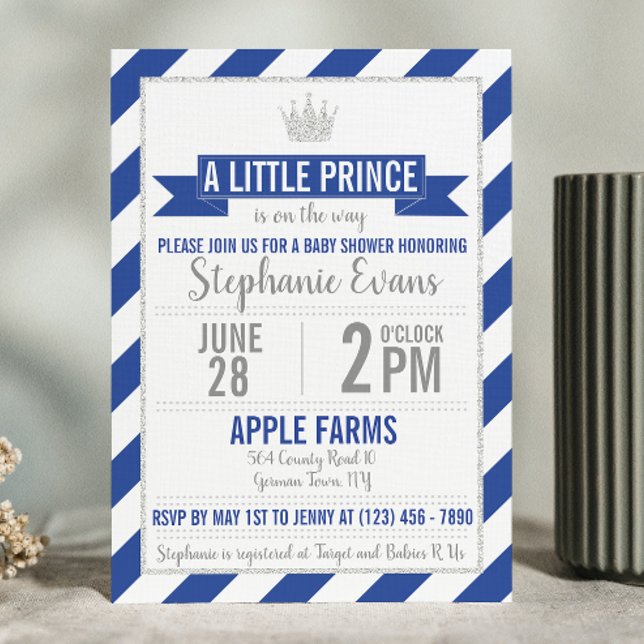 Royal Blue Little Prince Baby Shower Invitation (Creator Uploaded)