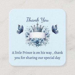 Royal Blue Little Prince Baby Shower Thank You Car Enclosure Card