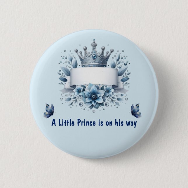Royal Blue Little Prince Is On His Way Button (Front)