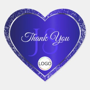 Royal Blue Logo Initials Glitter Cute Thank You Heart Sticker