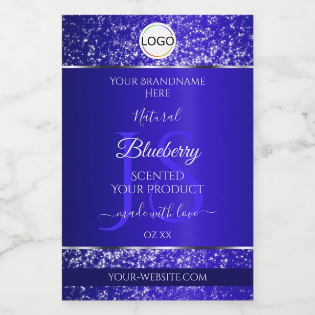 Royal Blue Logo Initials Glitter Product Labels (Single Label)