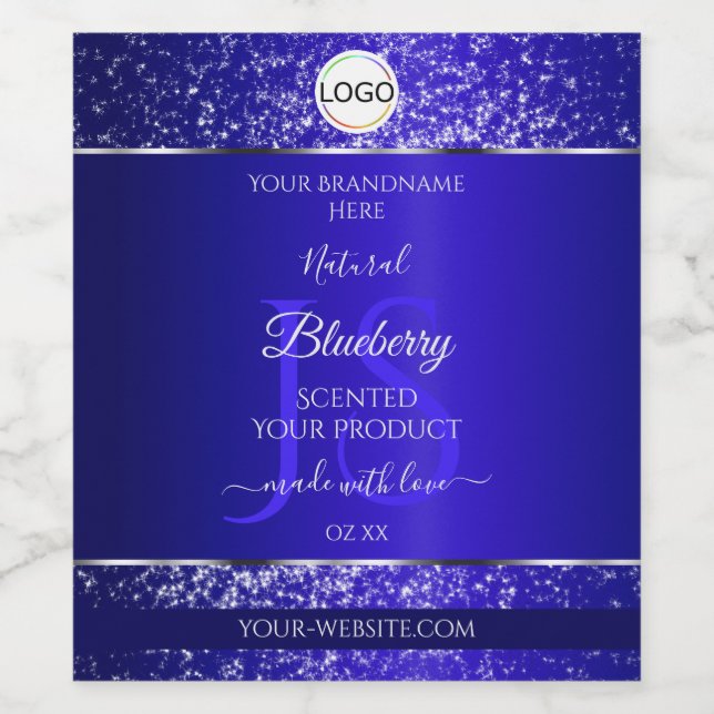 Royal Blue Logo Initials Glitter Product Labels (Single Label)