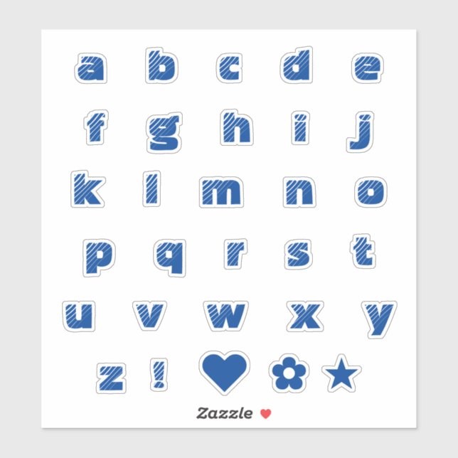 Royal Blue Lower Case Text Letters Alphabet Heart  (Sheet)