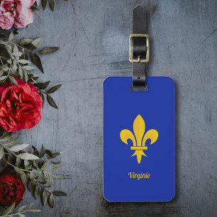 Royal Blue Luggage Tag with a Gold Fleur de Lis