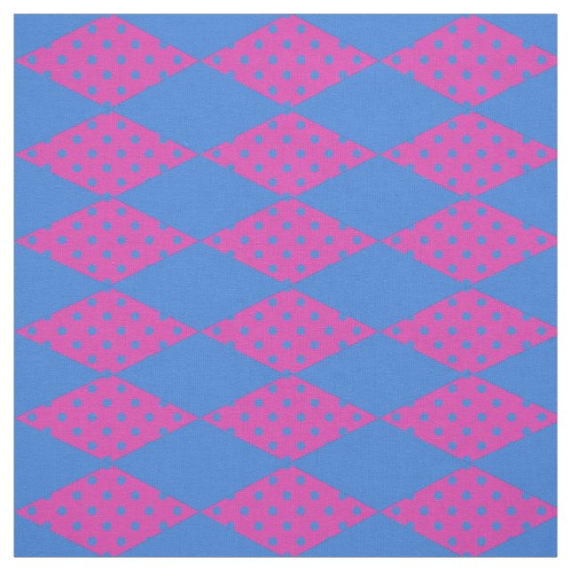 Royal Blue, Magenta Diamond Faux Patchwork Pattern Fabric (Swatch)