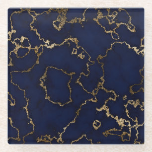 ROYAL BLUE MARBLE METALLIC GLASS COASTER