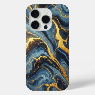 Royal Blue Marble with Golden Veins iPhone 15 Pro Case